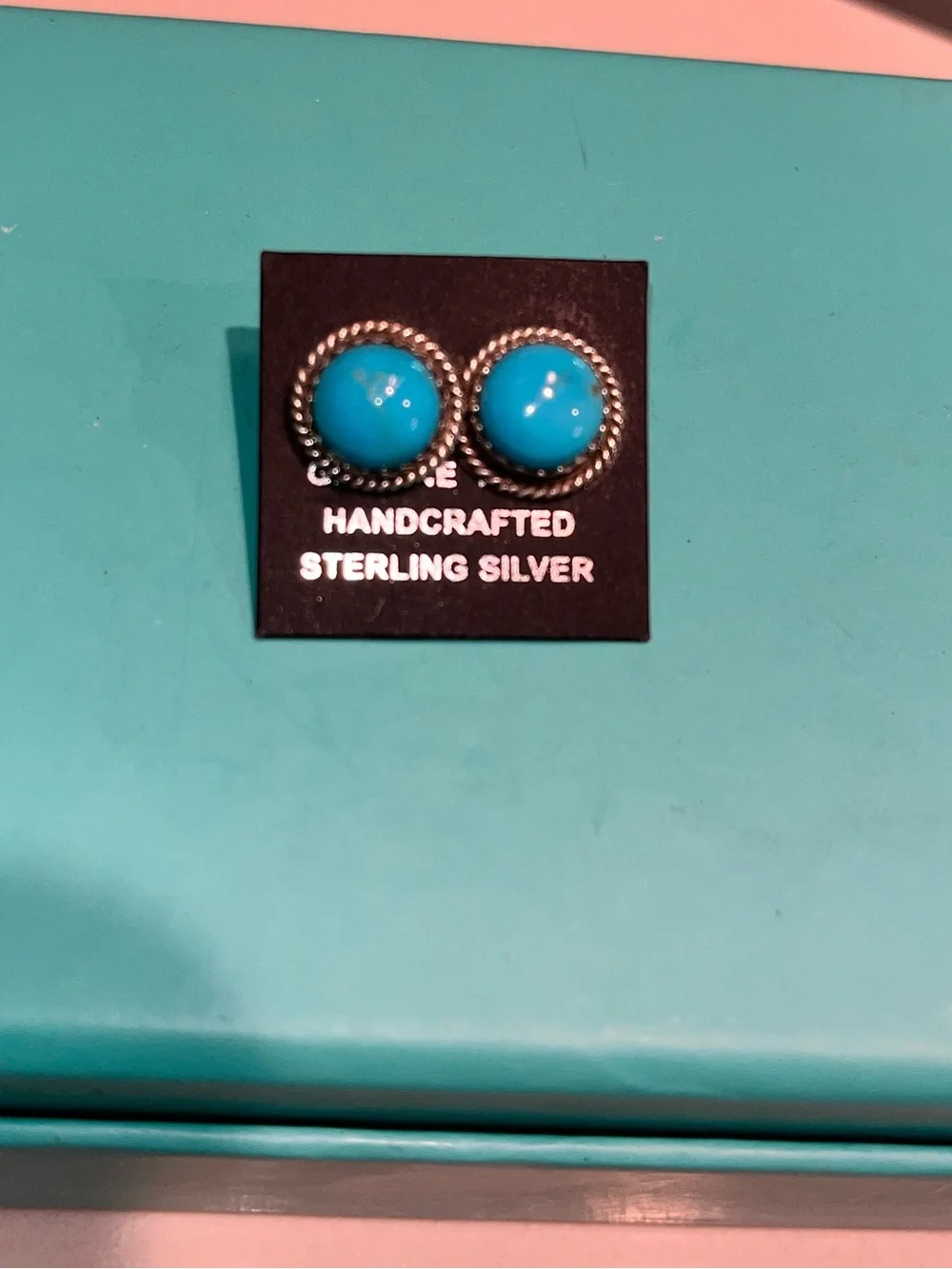 Handcrafted Sterling Silver Turquoise Blue Stud Earrings